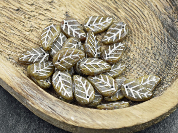 Top Hole Leaf - Czech Glass Beads - Picasso Beads - Leaf Beads - Top Drilled Leaf - 15x9mm- 25pcs - (1663)