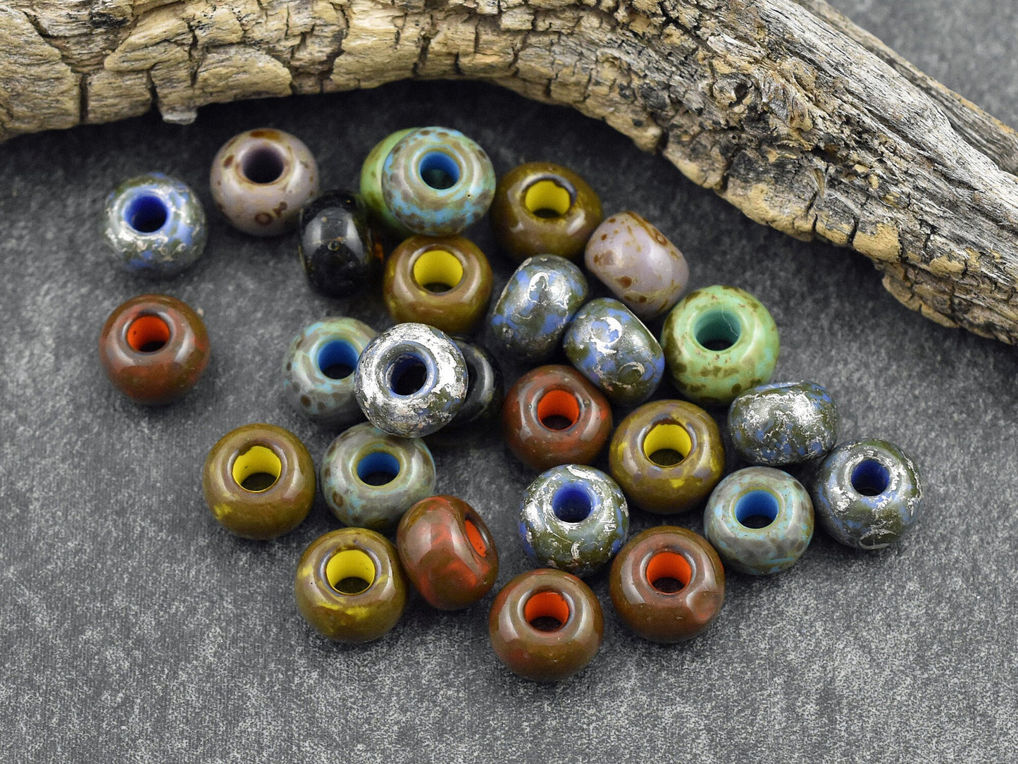 Aged Picasso Beads - Large Seed Beads - 34/0 - Picasso Beads - Large Hole Beads - 8x6mm - 25pcs - (5998)