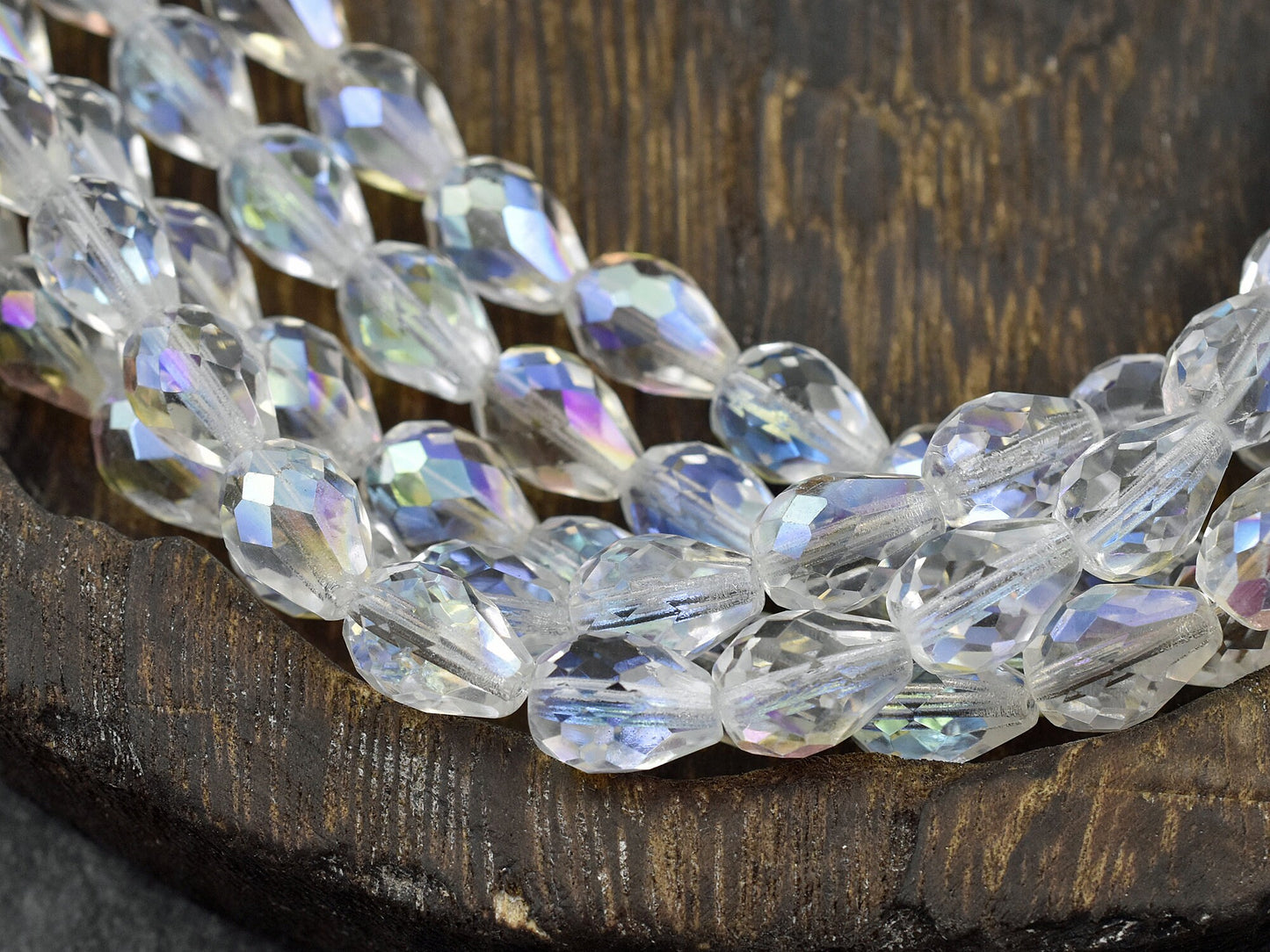 Czech Glass Beads - Tear Drop Beads - Fire Polished Beads - Crystal AB Beads - Faceted Beads - 13x9mm - 16pcs - (3663)