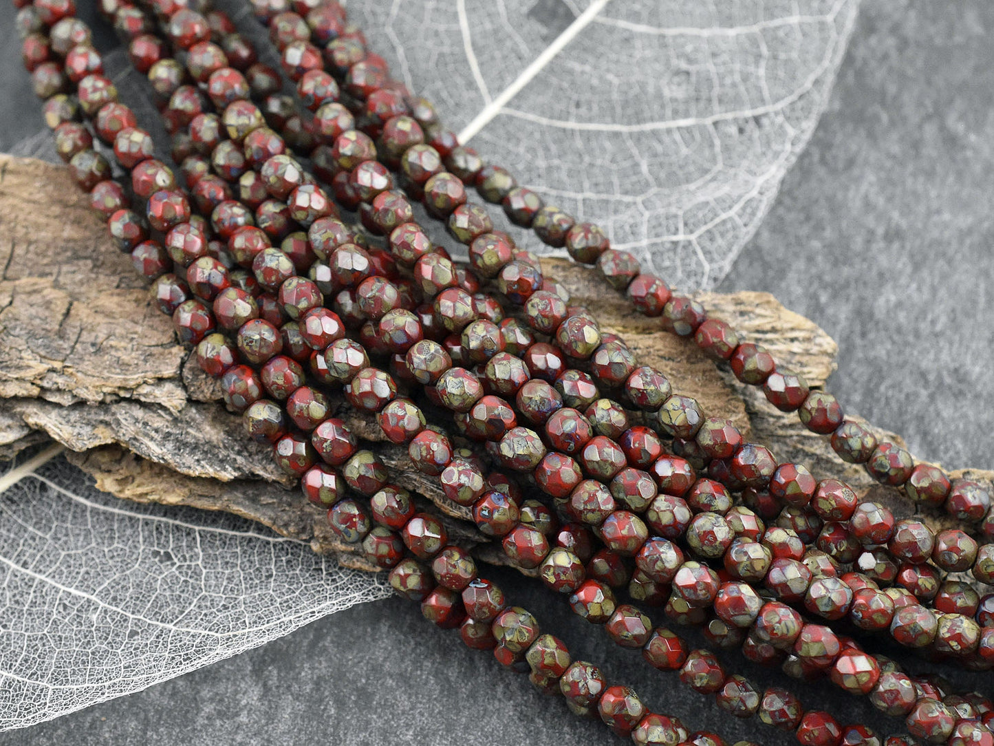 4mm Beads - Picasso Beads - Fire Polish Beads - Czech Glass Beads - Red Beads - Red Picasso - 50pcs - (2034)