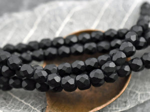 Czech Glass Beads - Fire Polished Beads - Jet Black Beads - Round Beads - 6mm Beads - 25pcs (B390)