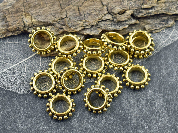 Daisy Spacer Beads - Daisy Spacers - Daisy Beads - Large Hole Spacer - Gold Spacers - Heishi Beads - 7mm Hole - 13x4mm - 50pcs - (6122)