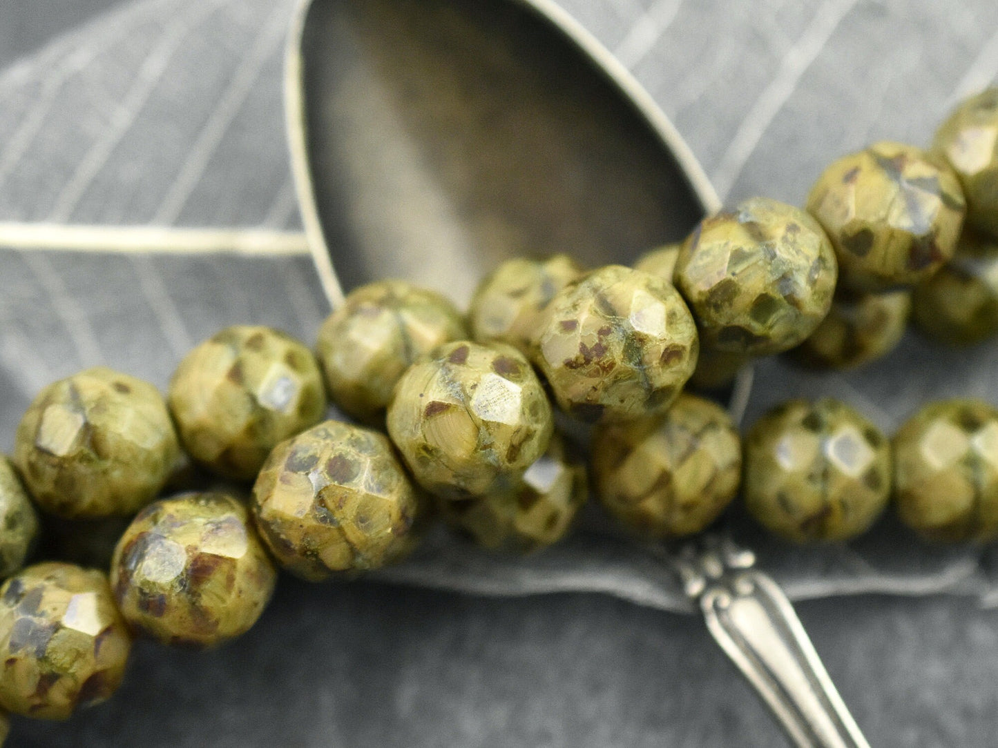 Vintage Beads - Picasso Beads - Czech Glass Beads - Travertine Beads - Fire Polished Beads - Round Beads - 17pcs - 12mm - (137)