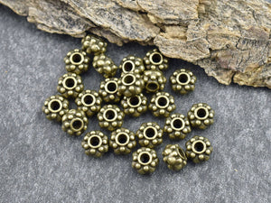 Daisy Spacers - Metal Beads - Antique Bronze Beads - Bronze Spacers - Bronze Spacer Beads - 6x4mm - (3526)