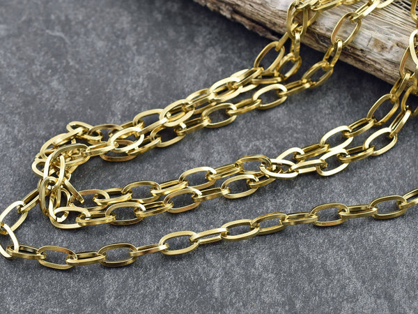 Paper Clip Chain - Gold Chain - Stainless Steel Chain - Sold by the foot - Choose Your Size