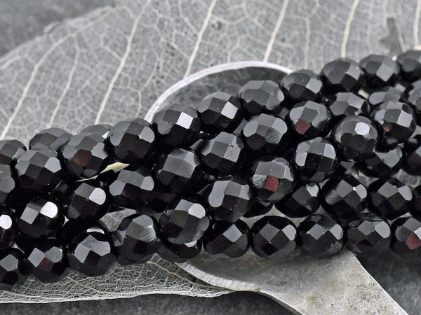 Czech Glass Beads - Fire Polished Beads - Jet Black Beads - Round Beads - 8mm Beads - 25pcs (A87)
