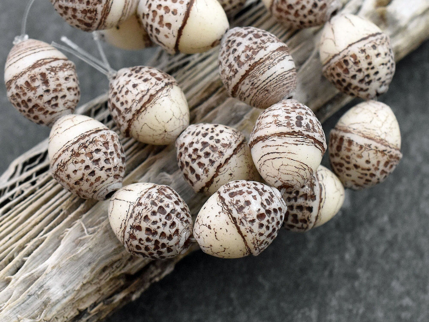 Czech Glass Beads - Picasso Beads - Acorn Beads - Fall Beads - Beads for Jewelry - 10x12mm - 8pcs - (2186)