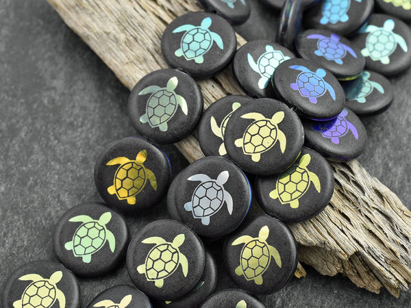 Turtle Beads - Czech Glass Beads - Laser Etched Beads - Sealife Beads - Laser Tattoo Beads - 17mm - 8pcs - (B714)