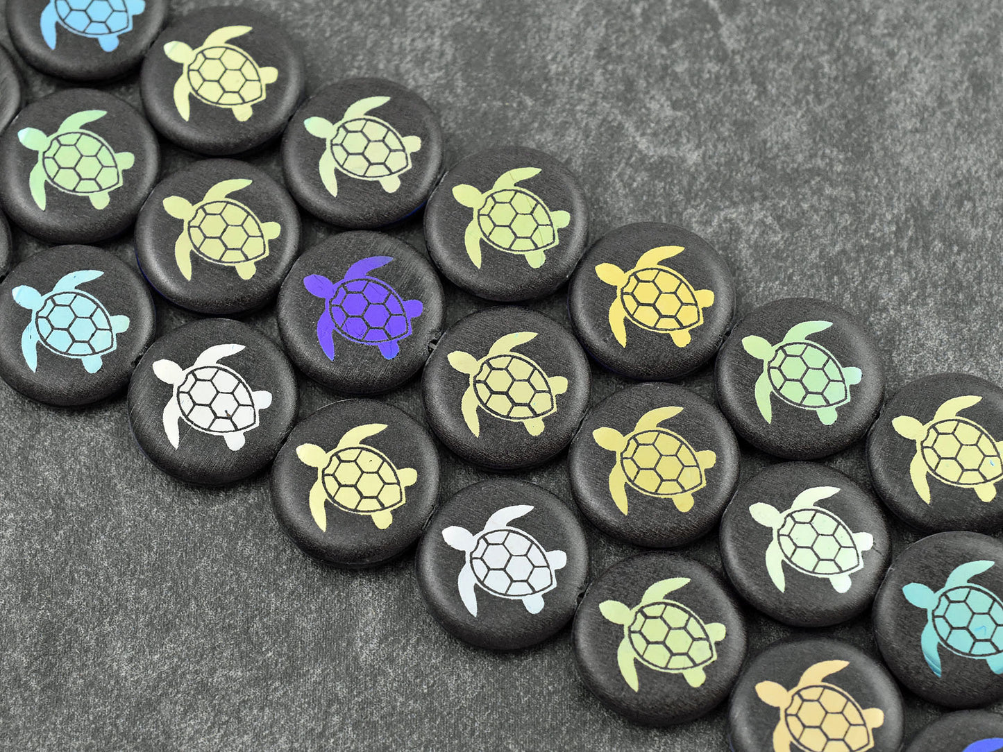 Turtle Beads - Czech Glass Beads - Laser Etched Beads - Sealife Beads - Laser Tattoo Beads - 17mm - 8pcs - (B714)