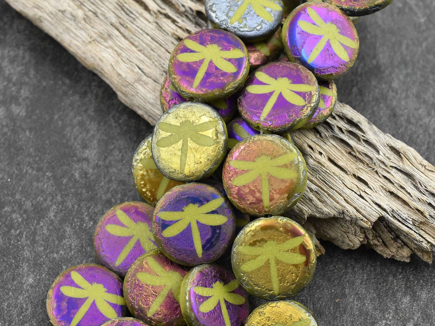 Czech Glass Beads - Laser Etched Beads - Dragonfly Beads - Tattoo Beads - 16mm - 8pcs - (A200)