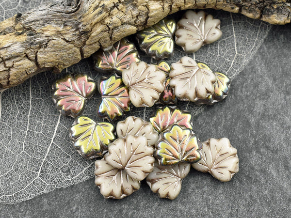 Leaf Beads - Picasso Beads - Czech Glass Beads - Fall Beads - Czech Leaves - 13x11mm - 20pcs - (2560)