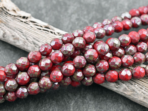 Picasso Beads - Czech Glass Beads - Fire Polished Beads - Red Beads - Round Beads - 8mm Beads - 25pcs (A519)