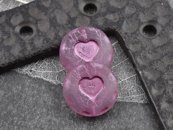 Czech Glass Beads - Heart Beads - Valentines Beads - Focal Beads - 21mm - 2pcs - (2424)