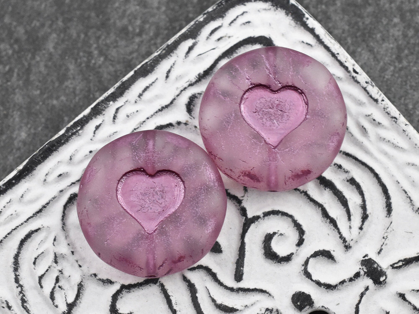 Czech Glass Beads - Heart Beads - Valentines Beads - Focal Beads - 21mm - 2pcs - (2424)