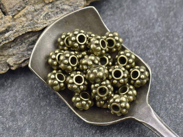 Daisy Spacers - Metal Beads - Antique Bronze Beads - Bronze Spacers - Bronze Spacer Beads - 6x4mm - (3526)