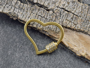 Gold Clasp - Carabiner Clasp - Rhinestone Clasp - Heart Clasp - Pave Clasp - CZ Clasp - 23x26mm - 1pc - (472)