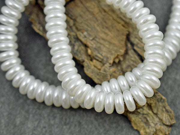 Pearl Beads - Glass Beads - Glass Spacer Bead - White Pearl - Rondelle Beads - 6x3mm - 16" Strand - (B193)
