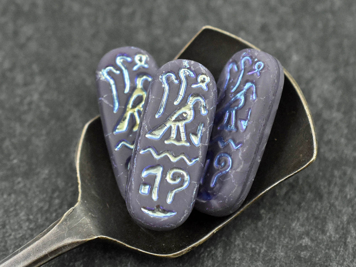 Czech Glass Beads - Egyptian Cartouches - Oval Beads - 25x10mm - 6pcs - (A94)