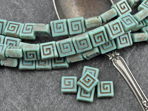 Czech Glass Beads - Greek Key Beads - Picasso Beads - Tile Beads - Square Beads - 9mm - 12pcs - (4827)