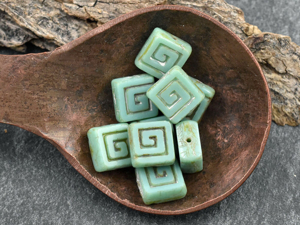 Picasso Beads - Czech Glass Beads - Greek Key Beads - Tile Beads - Square Beads - 9mm - 12pcs - (4816)