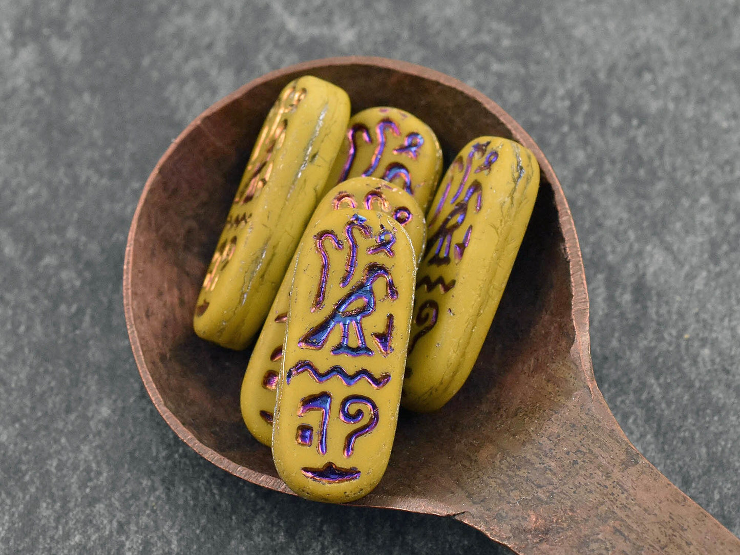 Egyptian Cartouches - Czech Glass Beads - Oval Beads - 25x10mm - 6pcs - (A136)