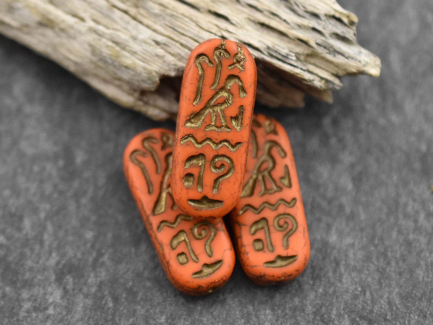 Czech Glass Beads - Egyptian Cartouches - Oval Beads - 25x10mm - 6pcs - (B761)