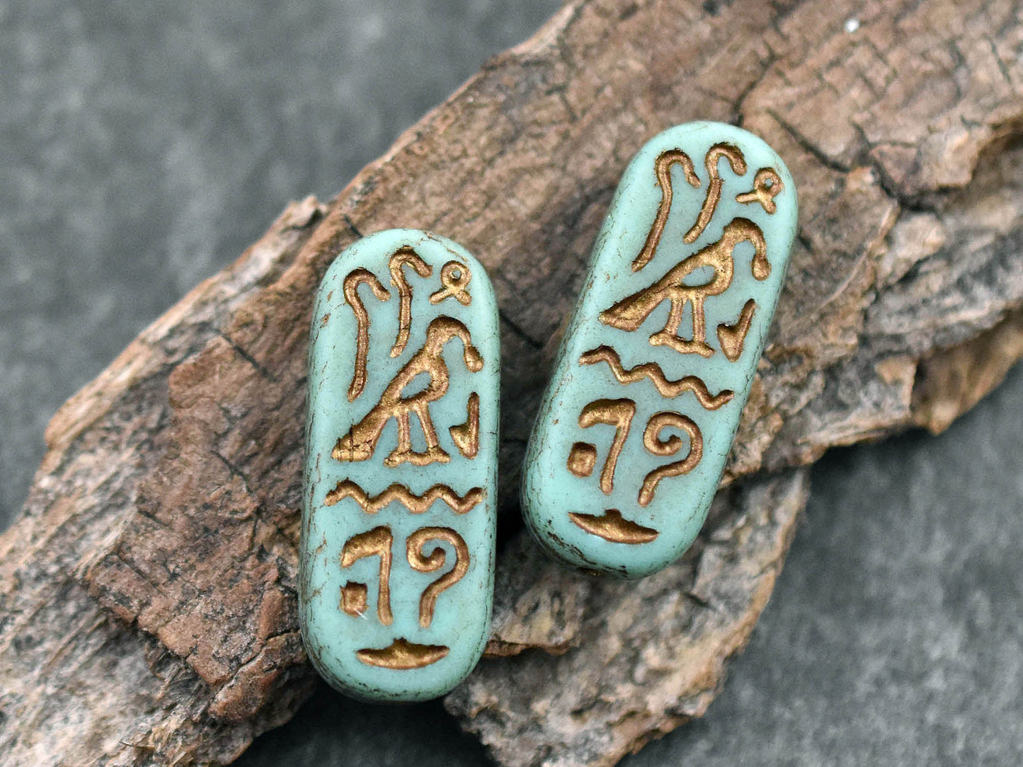 Czech Glass Beads - Egyptian Cartouches - Oval Beads - 25x10mm - 6pcs - (1073)