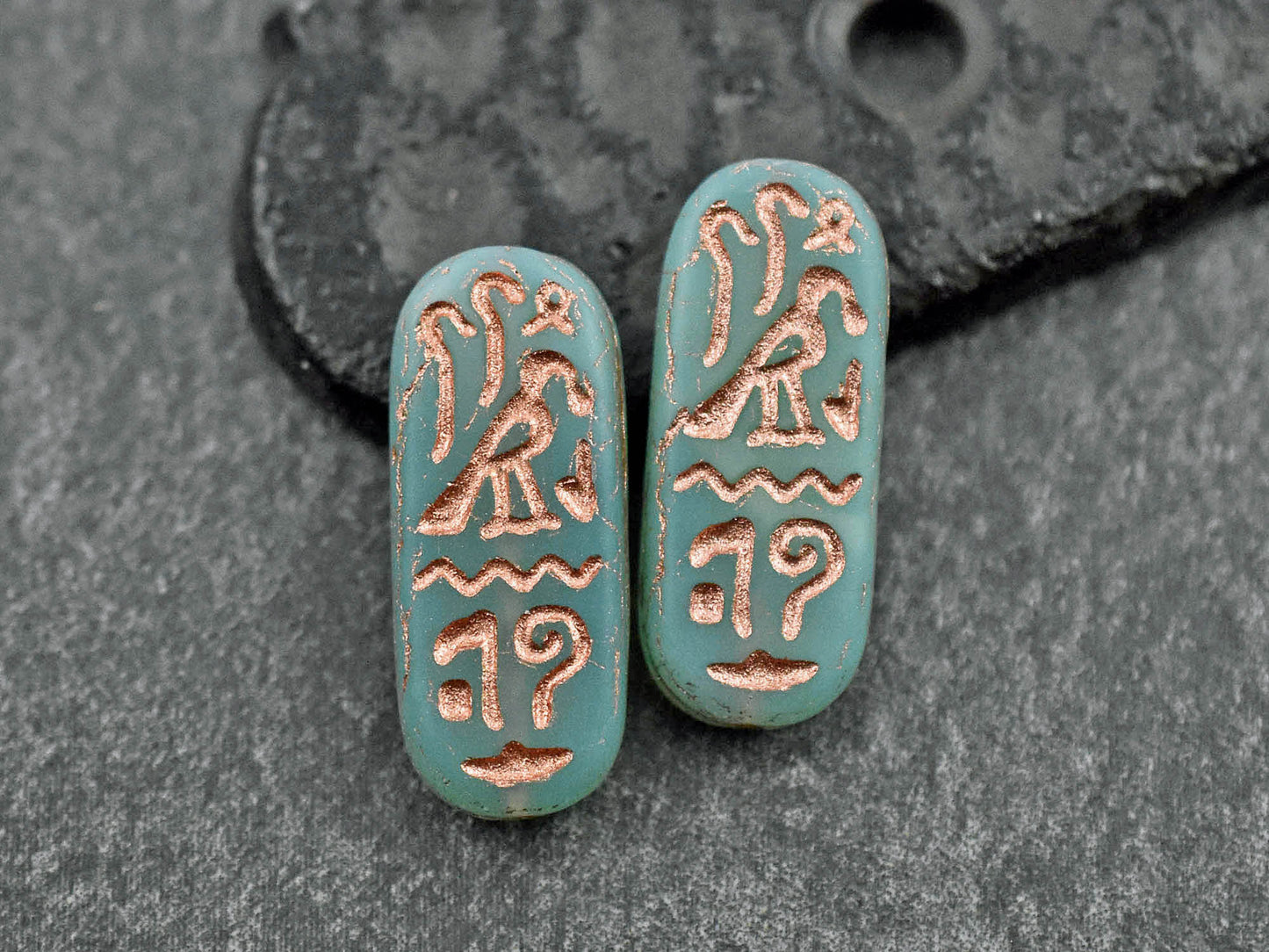 Egyptian Cartouches - Czech Glass Beads - Oval Beads - 25x10mm - 6pcs - (2392)