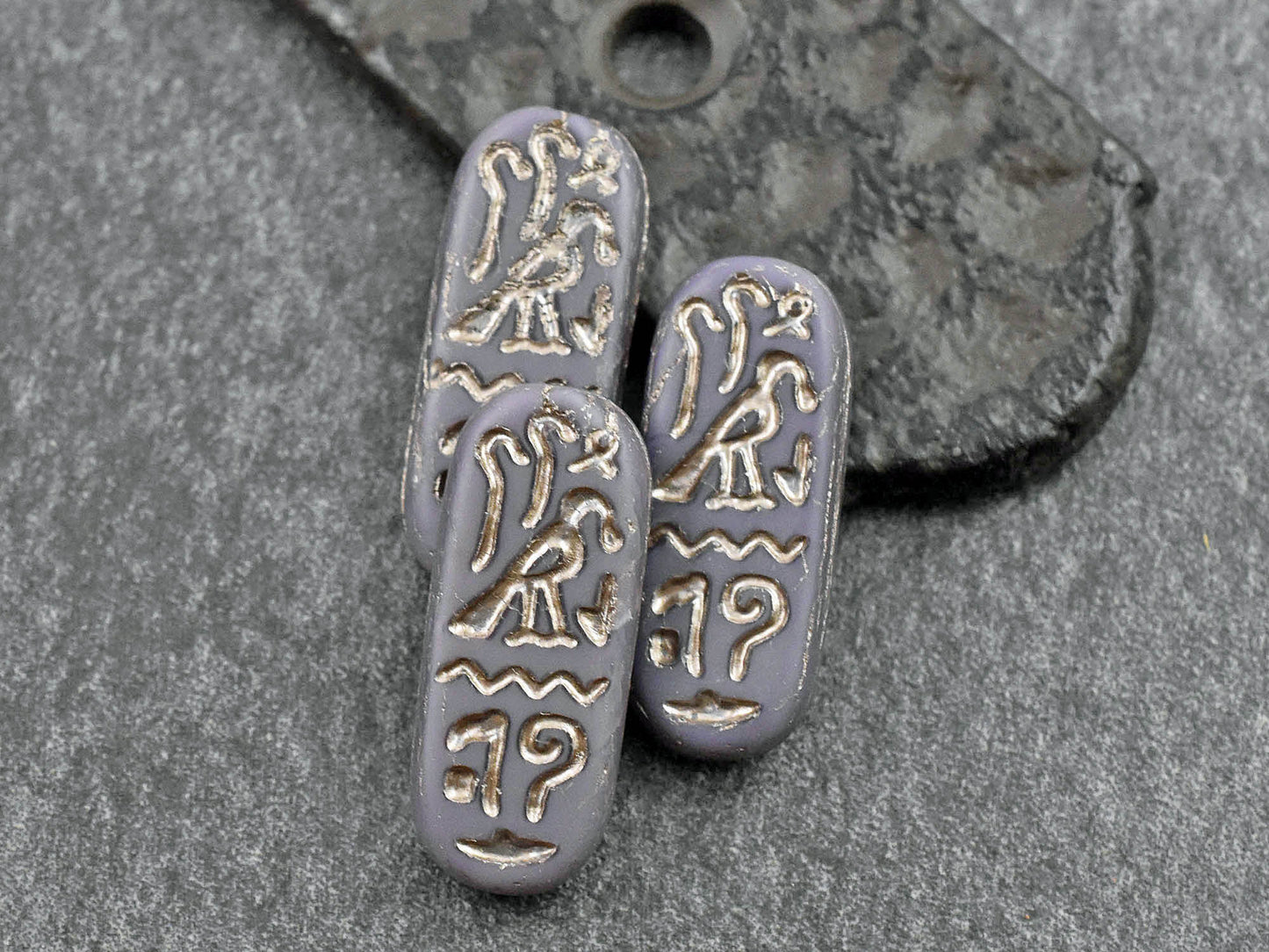 Czech Glass Beads - Egyptian Cartouches - Oval Beads - 25x10mm - 6pcs - (3210)