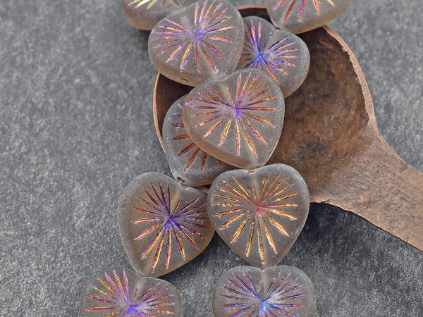Heart Beads - Czech Glass Beads - Czech Glass Heart - Focal Beads - 18mm - 6pcs - (A168)