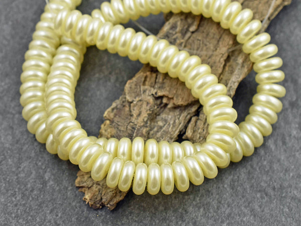 Pearl Beads - Glass Beads - Glass Spacer Bead - Ivory Pearl - Rondelle Beads - 6x3mm - 16" Strand - (A671)