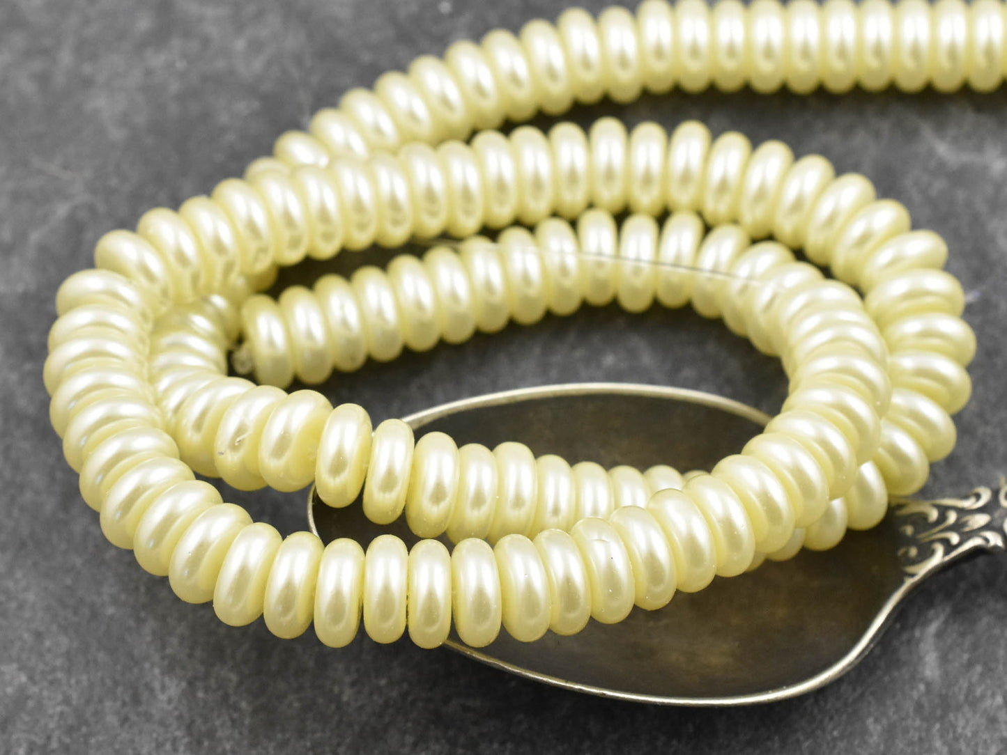 Pearl Beads - Glass Beads - Glass Spacer Bead - Ivory Pearl - Rondelle Beads - 6x3mm - 16" Strand - (A671)