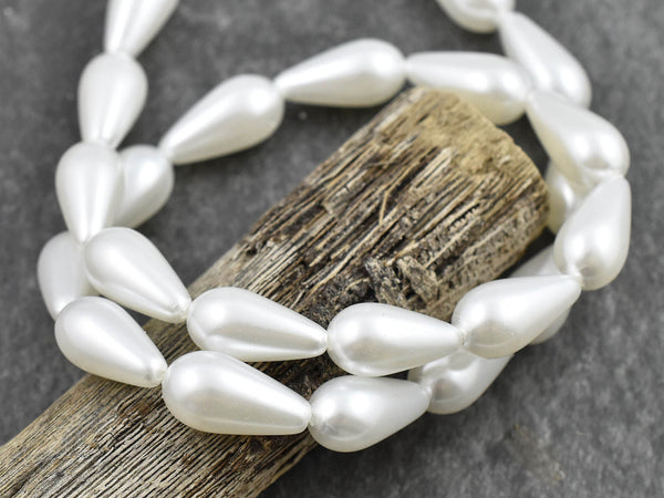 Pearl Beads - Glass Beads - Tear Drop Bead - White Pearl - Wedding Jewelry Beads - 15x8mm - 16" Strand - (B660)