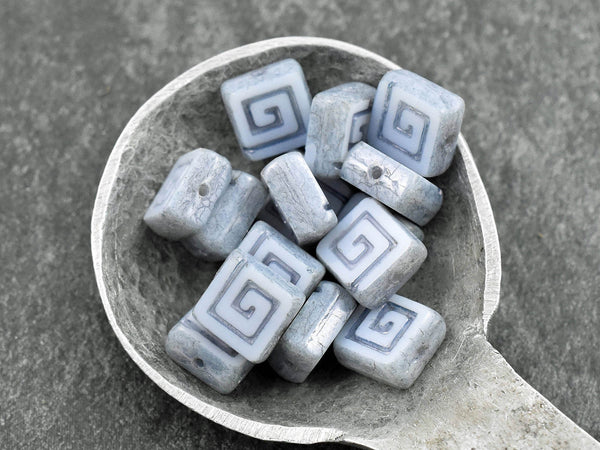 Czech Glass Beads - Greek Key Beads - Picasso Beads - Tile Beads - Square Beads - 9mm - 12pcs - (694)