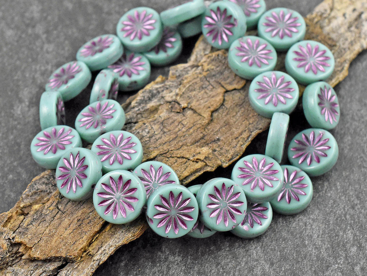 Czech Flowers - Czech Glass Beads - Coin Beads - Aster Flower - 12mm - 15pcs (3985)
