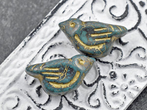 Bird Beads - Czech Glass Beads - Animal Beads - Czech Glass Birds - 6pcs - 11x22mm - (5075)