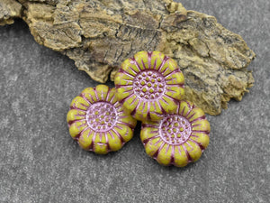 Czech Glass Beads - Picasso Beads - Coin Beads - Flower Beads - Sunflower Beads - 13mm - 12pcs (3766)