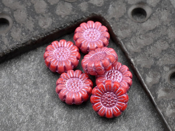 Sunflower Beads - Czech Glass Beads - Picasso Beads - Coin Beads - Flower Beads - 13mm - 12pcs (1604)