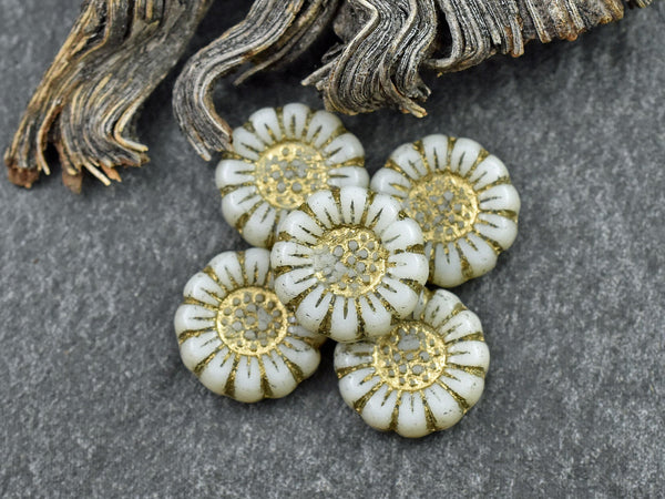 Flower Beads - Sunflower Beads - Czech Glass Beads - Picasso Beads - Coin Beads - 13mm - 12pcs (939)