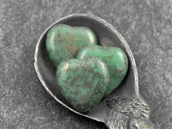 Heart Beads - Czech Glass Beads - Picasso Beads - Valentines Heart Bead - 15mm - 8pcs - (3248)