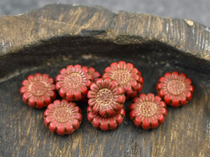 Flower Beads - Sunflower Beads - Czech Glass Beads - Picasso Beads - Coin Beads - 13mm - 12pcs (3473)