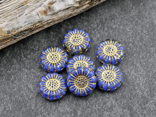Czech Glass Beads - Picasso Beads - Flower Beads - Sunflower Beads - Coin Beads - 13mm - 12pcs (2662)