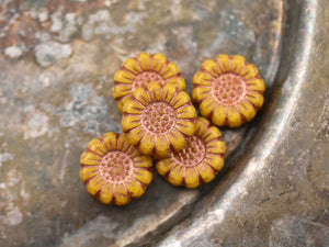 Czech Glass Beads - Picasso Beads - Flower Beads - Sunflower Beads - Coin Beads - 13mm - 12pcs (3784)