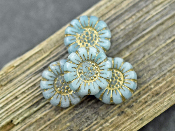 Czech Glass Beads - Picasso Beads - Flower Beads - Sunflower Beads - Coin Beads - 13mm - 12pcs (2155)