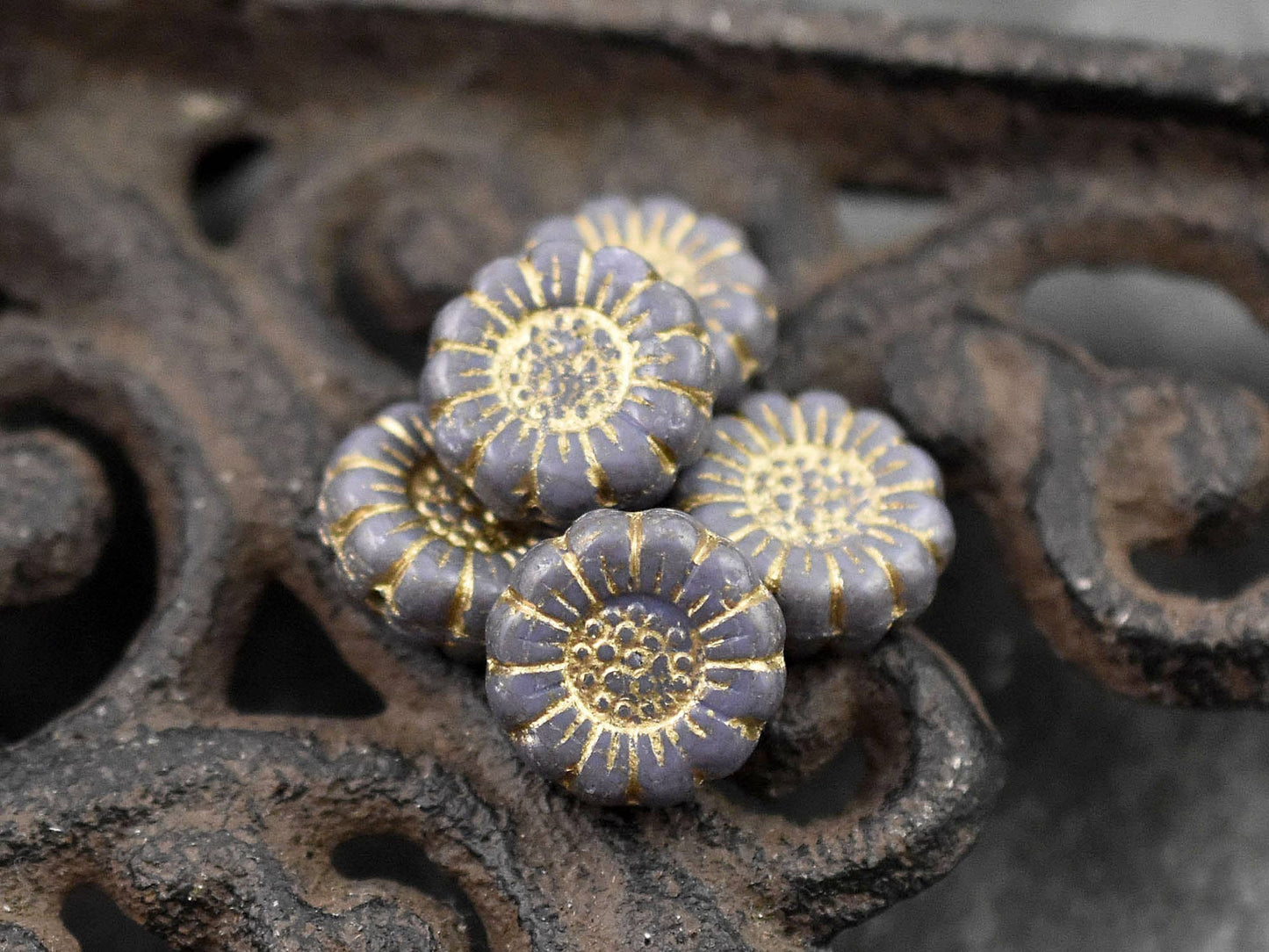 Czech Glass Beads - Picasso Beads - Flower Beads - Sunflower Beads - Coin Beads - 13mm - 12pcs (5836)