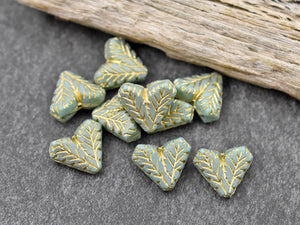 Heart Beads - Czech Glass Beads - Leaf Beads - Picasso Beads - 17x11mm - 8pcs (2889)