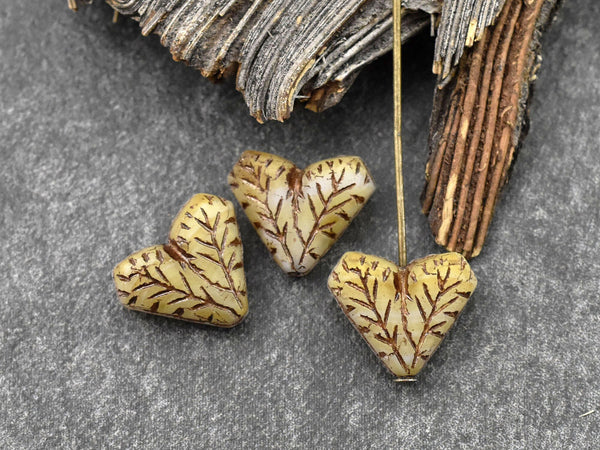 Heart Beads - Czech Glass Beads - Leaf Beads - Picasso Beads - 17x11mm - 8pcs (554)