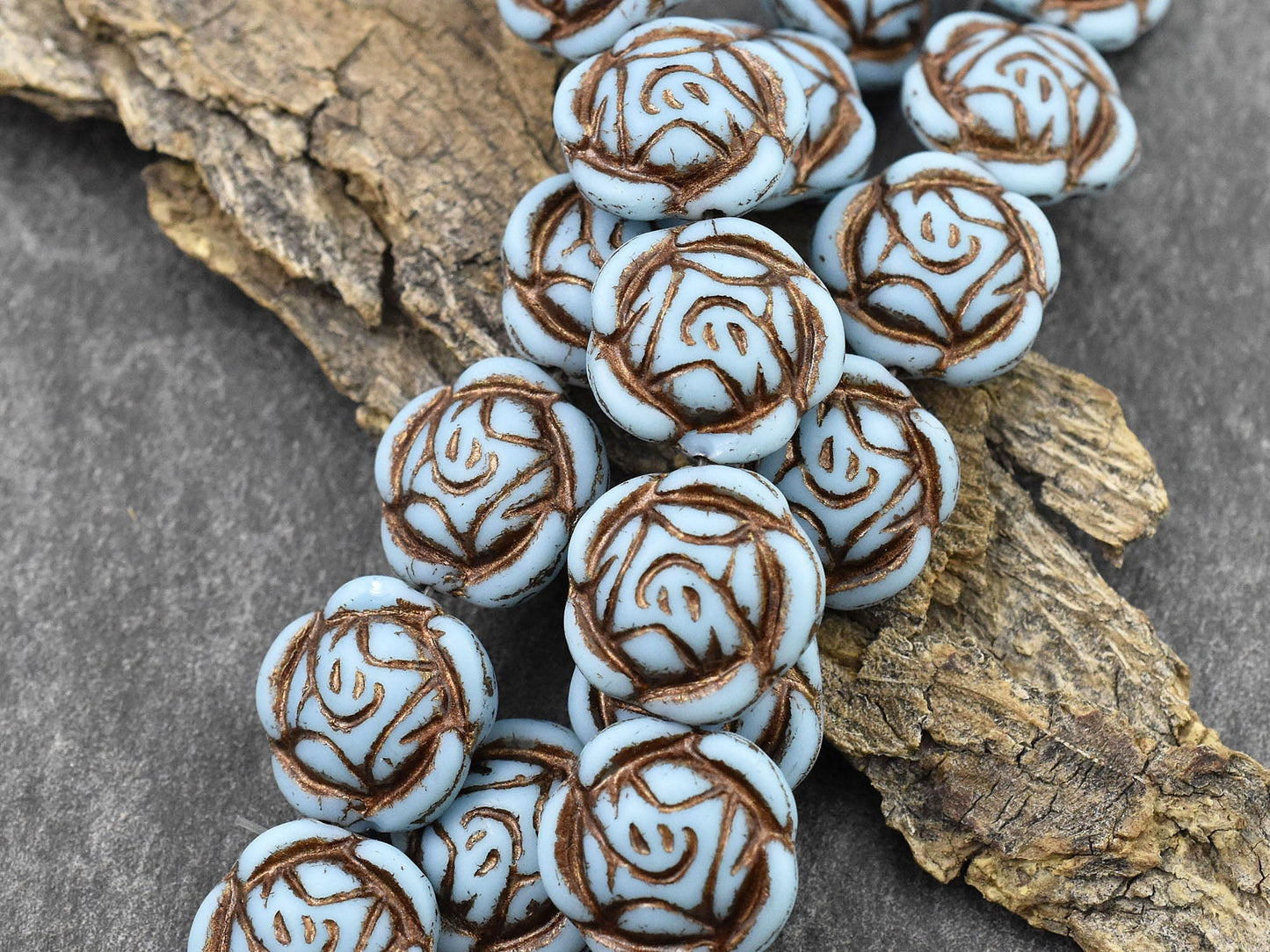 Czech Glass Beads - Picasso Beads - Coin Beads - Flower Beads - Rose Beads - 17mm - 6pcs (2709)