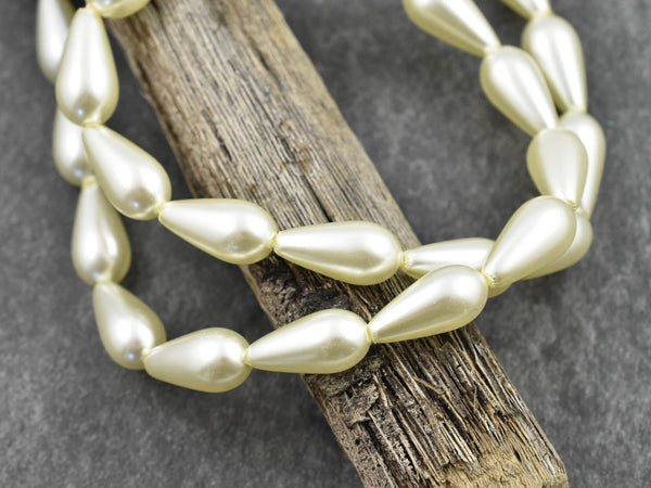 Pearl Beads - Glass Beads - Tear Drop Bead - Cream Pearls - Wedding Jewelry Beads - 15x8mm - 16" Strand - (2429)