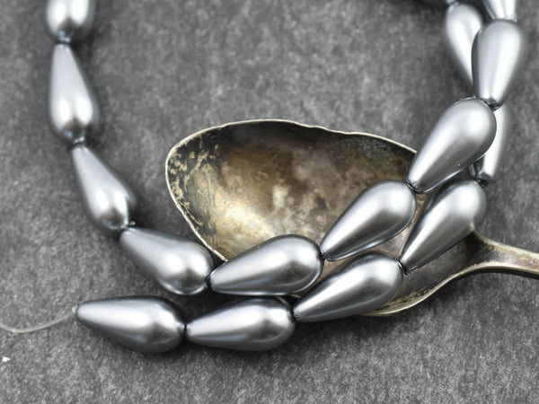 Pearl Beads - Glass Beads - Tear Drop Bead - Gray Pearls - Wedding Jewelry Beads - 15x8mm - 16" Strand - (2076)